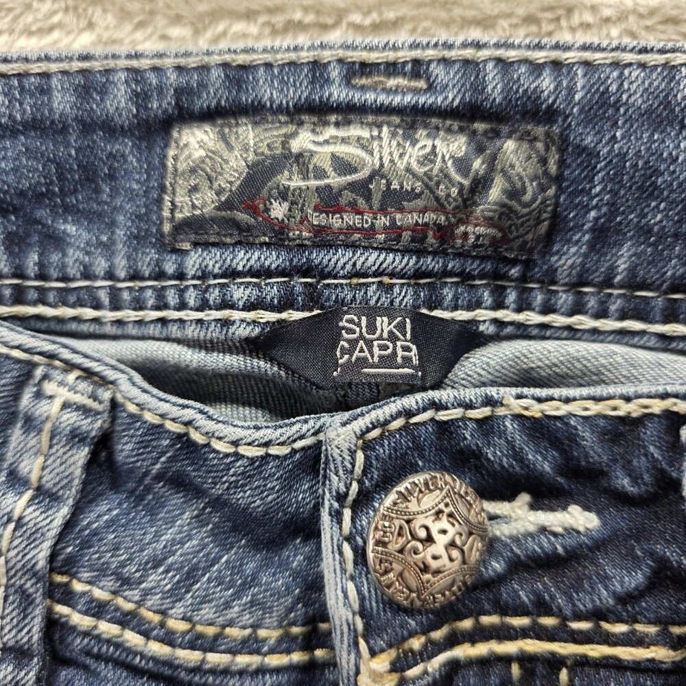 Silver Jeans Suki Capri Jeans Womens 28 Blue Curvy Mid Rise Contrast Stitching - Picture 5 of 10
